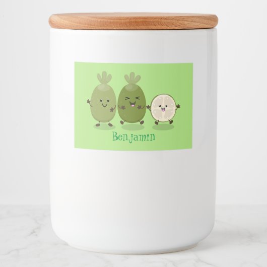 Cute pineapple guava feijoa cartoon voedselcontainer etiket (Voorkant)