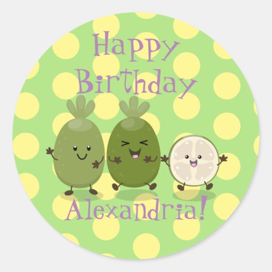 Cute pineapple guava feijoa grappige cartoon ronde sticker (Voorkant)