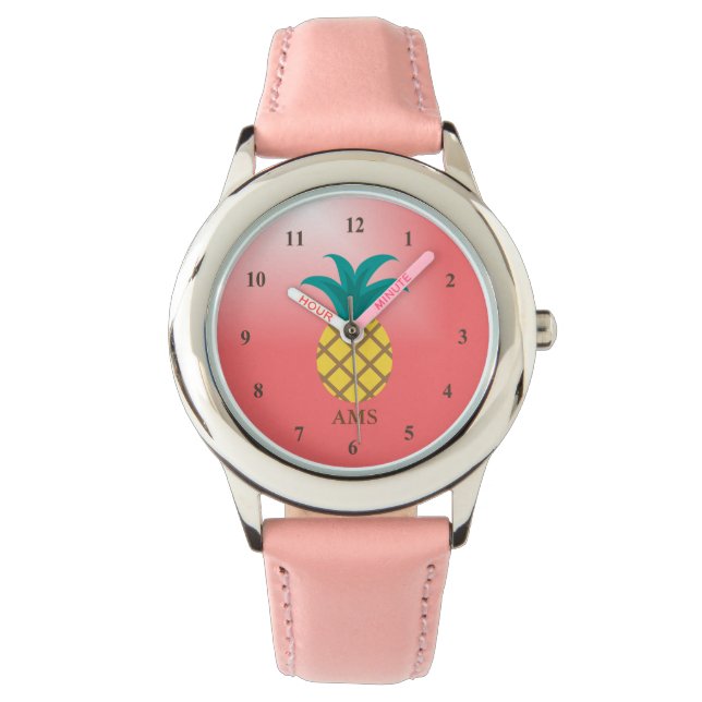 Cute Pineapple Pink Horloge (Voorkant)