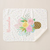 Cute Pineapple Rozen Bouquet Pink Sherpa Deken (Voorkant (horizontaal))