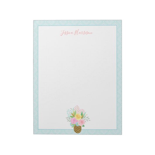 Cute Pineapple Rozen Bouquet Pink Turquoise Big Notitieblok (Linkerzijde)