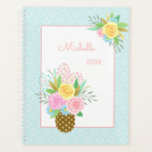 Cute Pineapple Rozen Bouquet Pink Turquoise Big Planner (Voorkant)