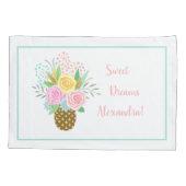Cute Pineapple Rozen Bouquet Pink Turquoise Kussensloop (Achterkant)