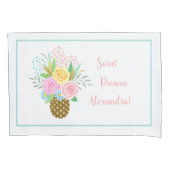 Cute Pineapple Rozen Bouquet Pink Turquoise Kussensloop (Voorkant)