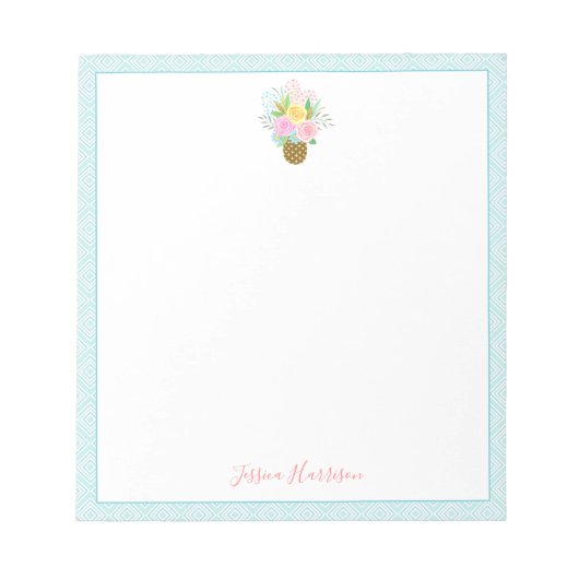 Cute Pineapple Rozen Bouquet Pink Turquoise Notitieblok (Voorkant)