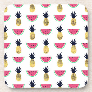 Cute Pineapple & Watermelon Doodle Pattern Bier Onderzetter