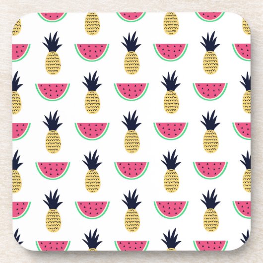Cute Pineapple & Watermelon Doodle Pattern Bier Onderzetter (Voorkant)