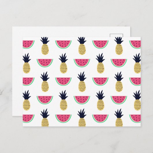Cute Pineapple & Watermelon Doodle Pattern Briefkaart (Voorkant / Achterkant)