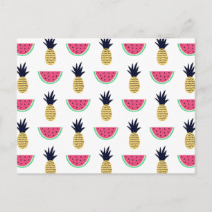 Cute Pineapple & Watermelon Doodle Pattern Briefkaart