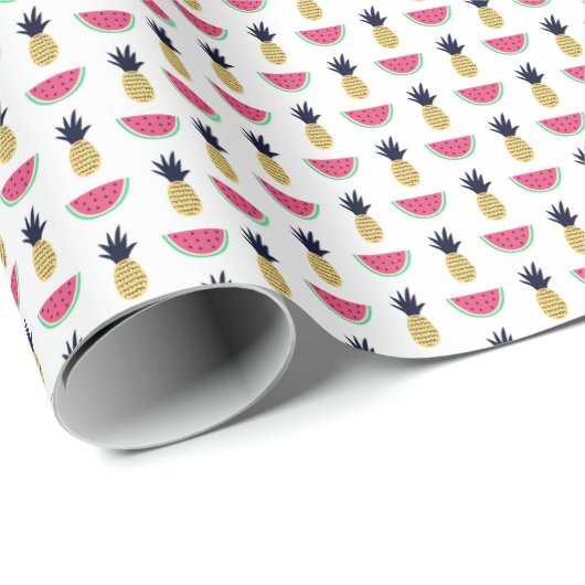 Cute Pineapple & Watermelon Doodle Pattern Cadeaupapier (Rol Hoek)