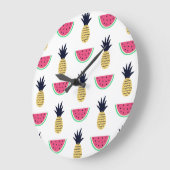 Cute Pineapple & Watermelon Doodle Pattern Grote Klok (Hoek)