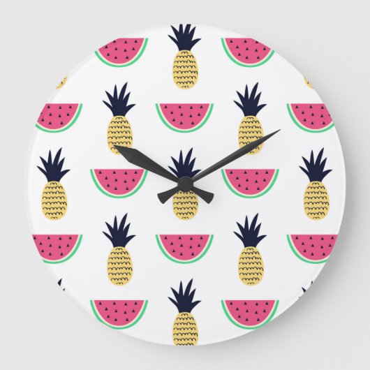 Cute Pineapple & Watermelon Doodle Pattern Grote Klok (Voorkant)