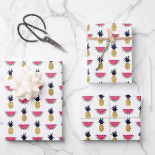 Cute Pineapple & Watermelon Doodle Pattern Inpakpapier Vel