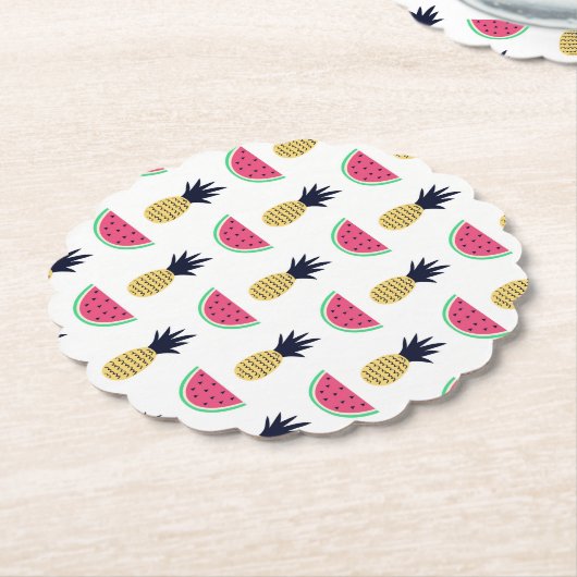Cute Pineapple & Watermelon Doodle Pattern Kartonnen Onderzetters (Gekanteld)