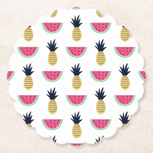Cute Pineapple & Watermelon Doodle Pattern Kartonnen Onderzetters (Voorkant)