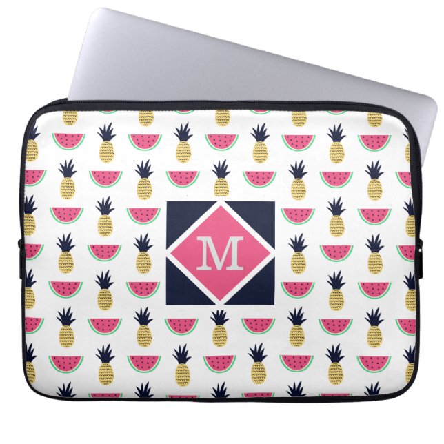 Cute Pineapple & Watermelon Doodle Pattern Laptop Sleeve (Voorkant)