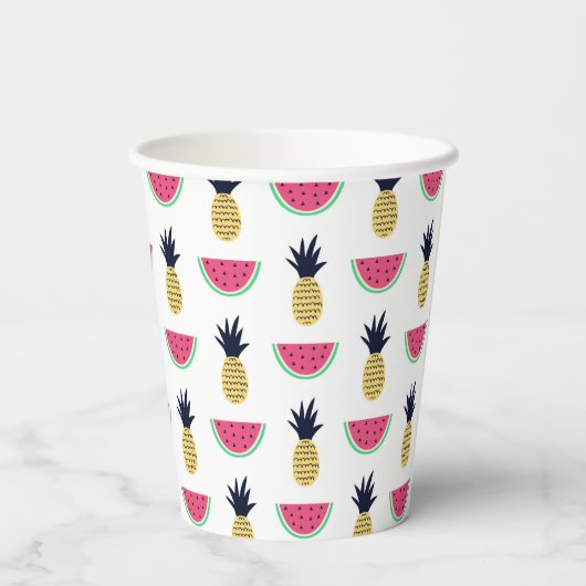 Cute Pineapple & Watermelon Doodle Pattern Papieren Bekers (Achterkant)