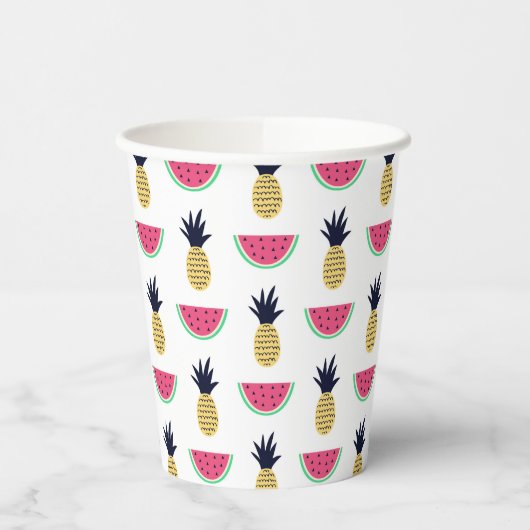 Cute Pineapple & Watermelon Doodle Pattern Papieren Bekers (Links)