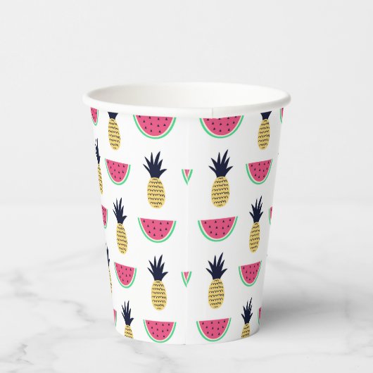 Cute Pineapple & Watermelon Doodle Pattern Papieren Bekers (Rechts)
