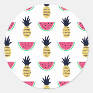 Cute Pineapple & Watermelon Doodle Pattern Ronde Sticker