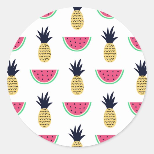 Cute Pineapple & Watermelon Doodle Pattern Ronde Sticker (Voorkant)