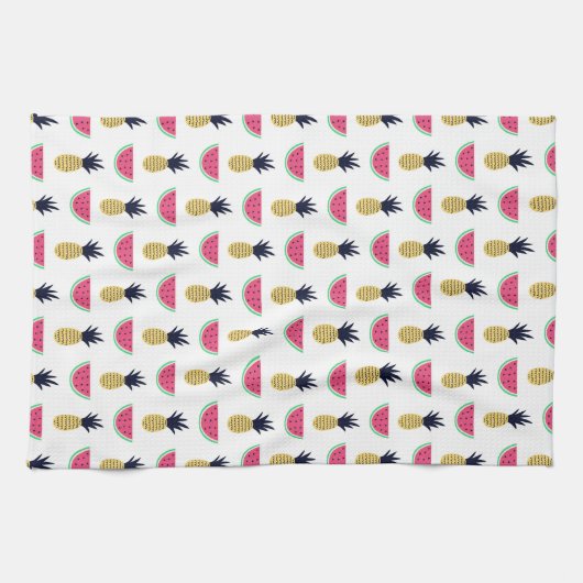 Cute Pineapple & Watermelon Doodle Pattern Theedoek (Horizontaal)