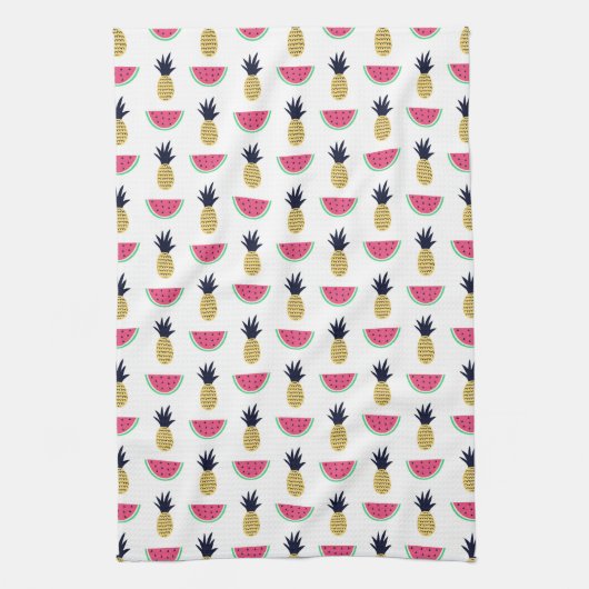 Cute Pineapple & Watermelon Doodle Pattern Theedoek (Verticaal)