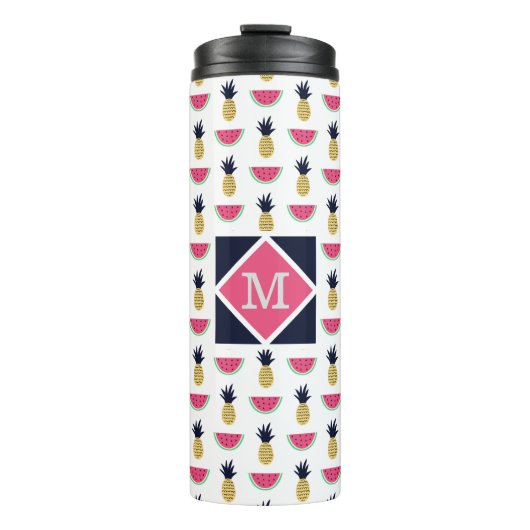 Cute Pineapple & Watermelon Doodle Pattern Thermosbeker (Voorkant)