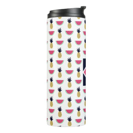 Cute Pineapple & Watermelon Doodle Pattern Thermosbeker (Gedraaid links)