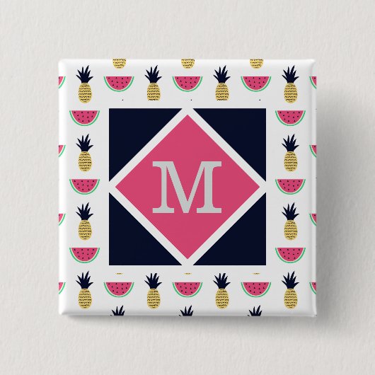 Cute Pineapple & Watermelon Doodle Pattern Vierkante Button 5,1 Cm (Voorkant)