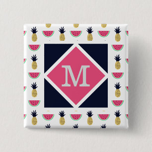 Cute Pineapple & Watermelon Doodle Pattern Vierkante Button 5,1 Cm