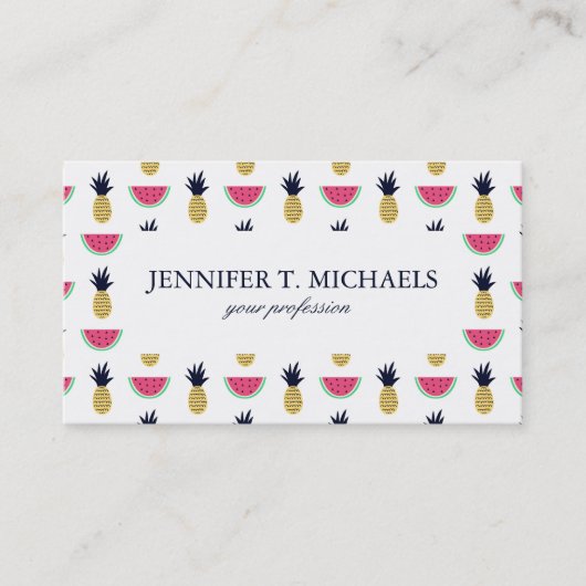 Cute Pineapple & Watermelon Doodle Pattern Visitekaartje (Voorkant)