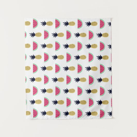 Cute Pineapple & Watermelon Doodle Pattern Wandkleed (Voorkant)