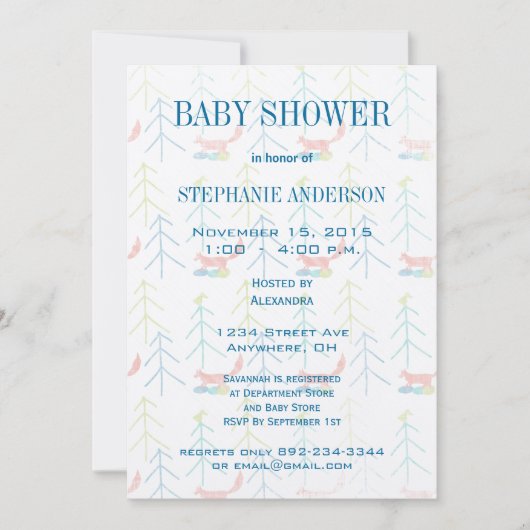 Cute Pines Fox Baby Boy Shower Invitations Kaart (Voorkant)