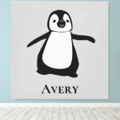Cute Pinguïllustratie Zwart en Wit Canvas Afdruk (Insitu (Houten vloer))