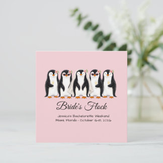 Cute Pinguïn Bruid's Trouw Bruidsmeisjes Roze Bach Kaart