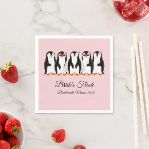 Cute Pinguïn Bruid's Trouw Bruidsmeisjes Roze Bach Servet