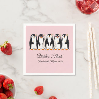 Cute Pinguïn Bruid's Trouw Bruidsmeisjes Roze Bach Servet