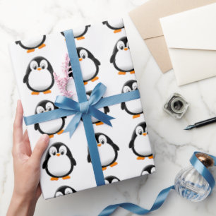 Cute Pinguïn Cartoon Aangepaste Winter Wit Cadeaupapier