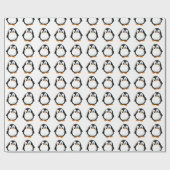 Cute Pinguïn Cartoon Aangepaste Winter Wit Cadeaupapier (Vlak)
