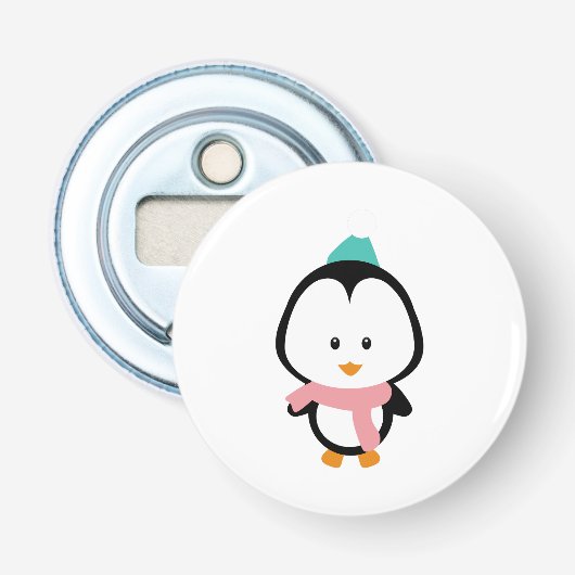 Cute pinguin cartoon button flesopener (Voorkant)
