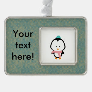 Cute pinguin cartoon verzilverd omlijst ornament