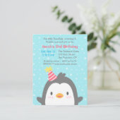 Cute Pinguïn December Verjaardagsfeest Uitnodiging (Staand voorkant)
