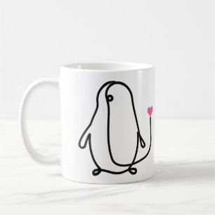 Cute Pinguïn Eénlijnige Kunst met Roze Hart Koffiemok