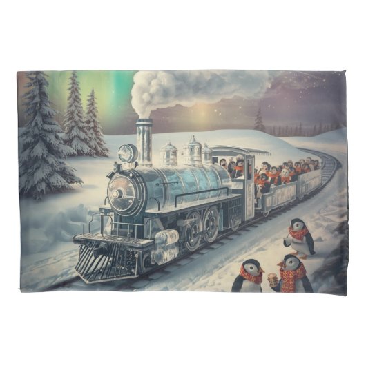 Cute Pinguïn Expres Trein Noorderlicht Kussensloop (Voorkant)