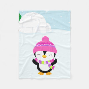Cute pinguin fleece deken