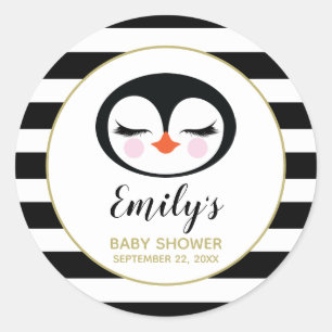 Cute Pinguïn Gezicht Zwart en Wit Baby Borrel Ronde Sticker