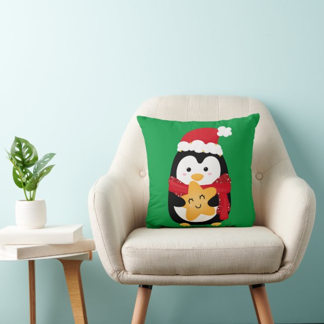 Cute pinguin Green-kerstthema kinder Kussen (Stoel)