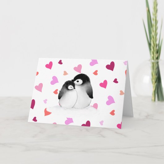 Cute Pinguïn Hart Valentijnsdag Kaart (Voorkant)