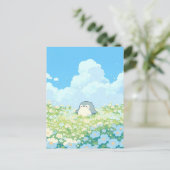 Cute Pinguïn in Blauwe en Witte Weide Briefkaart (Staand voorkant)